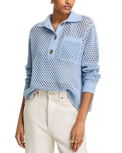 Open Stitch Crochet Polo Sweater - Exclusive