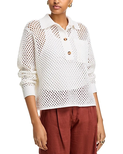 Aqua Open Stitch Crochet Polo Sweater - Exclusive