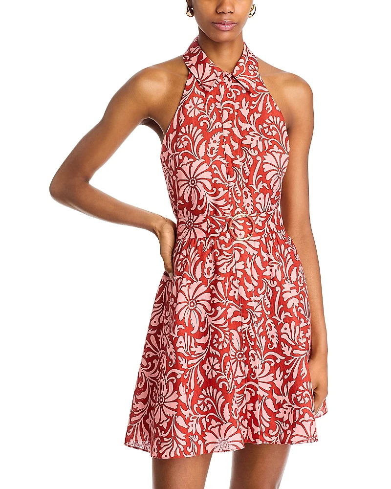 Veronica Beard Beau Floral Print Linen Halter Dress