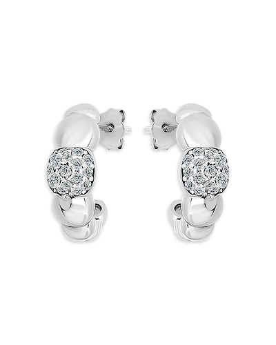 Aqua Pave Croissant Half Hoop Earrings