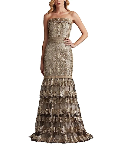 Tadashi Shoji Abey Tiered Sequin Embroidered Gown