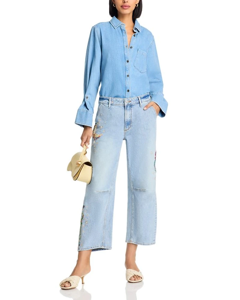 Barbara X Hallucination High Rise Cropped Wide Leg Jeans Light Wash