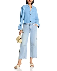 Barbara X Hallucination High Rise Cropped Wide Leg Jeans Light Wash