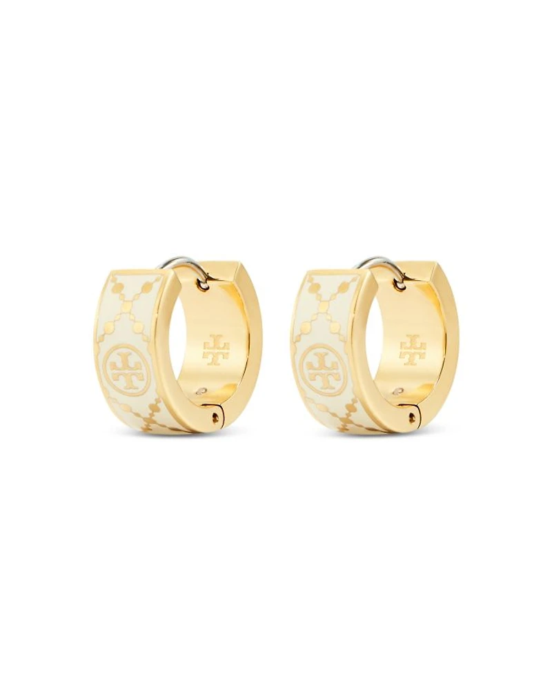 Small Double T Monogram Hoop Earrings in Gold Tone Stainless Steel