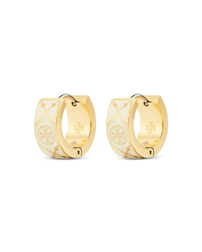 Small Double T Monogram Hoop Earrings in Gold Tone Stainless Steel