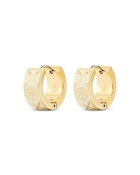 Small Double T Monogram Hoop Earrings in Gold Tone Stainless Steel