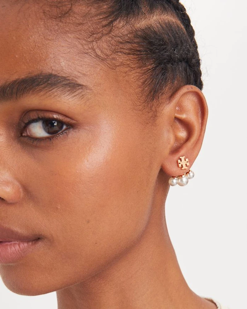 Kira Imitation Pearl Front To Back Earrings in Gold Tone