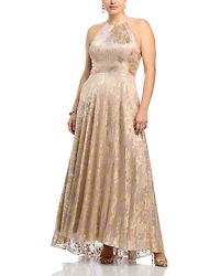 Foil Knit Metallic Halter Gown - Exclusive
