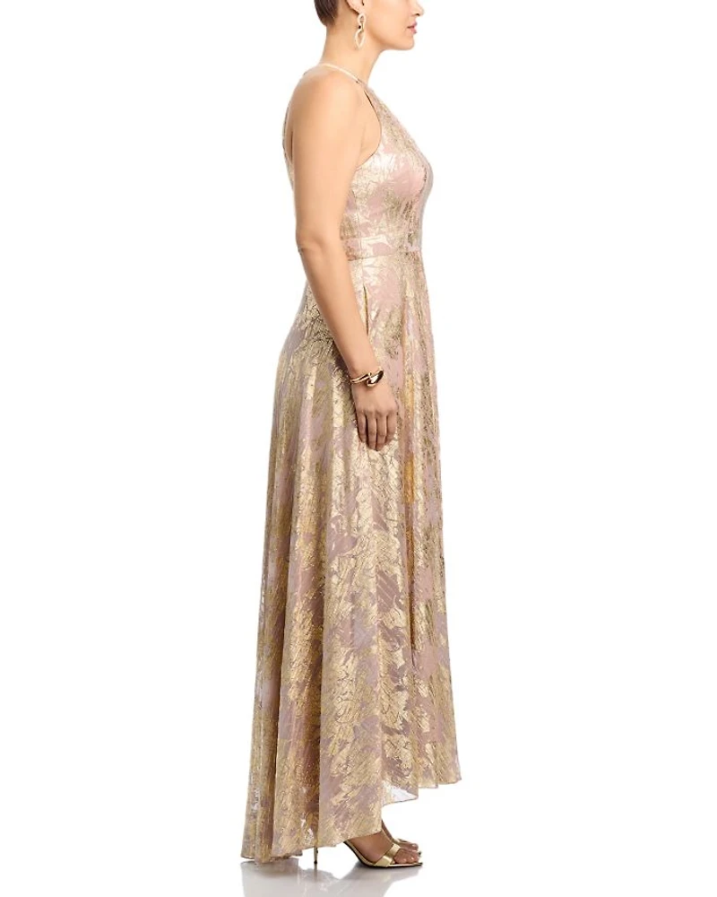 Foil Knit Metallic Halter Gown - Exclusive