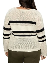 Plus Sporty Stripe Open Knit Sweater