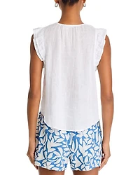 Linen Tie Neck Ruffle Sleeve Top