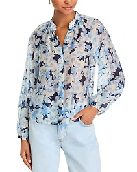 Floral Print Shirred Collar Blouse