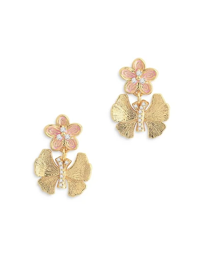 Pavé Butterfly & Flower Drop Earrings in 18K Gold Plated