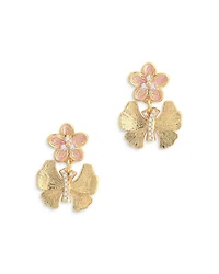 Pavé Butterfly & Flower Drop Earrings in 18K Gold Plated