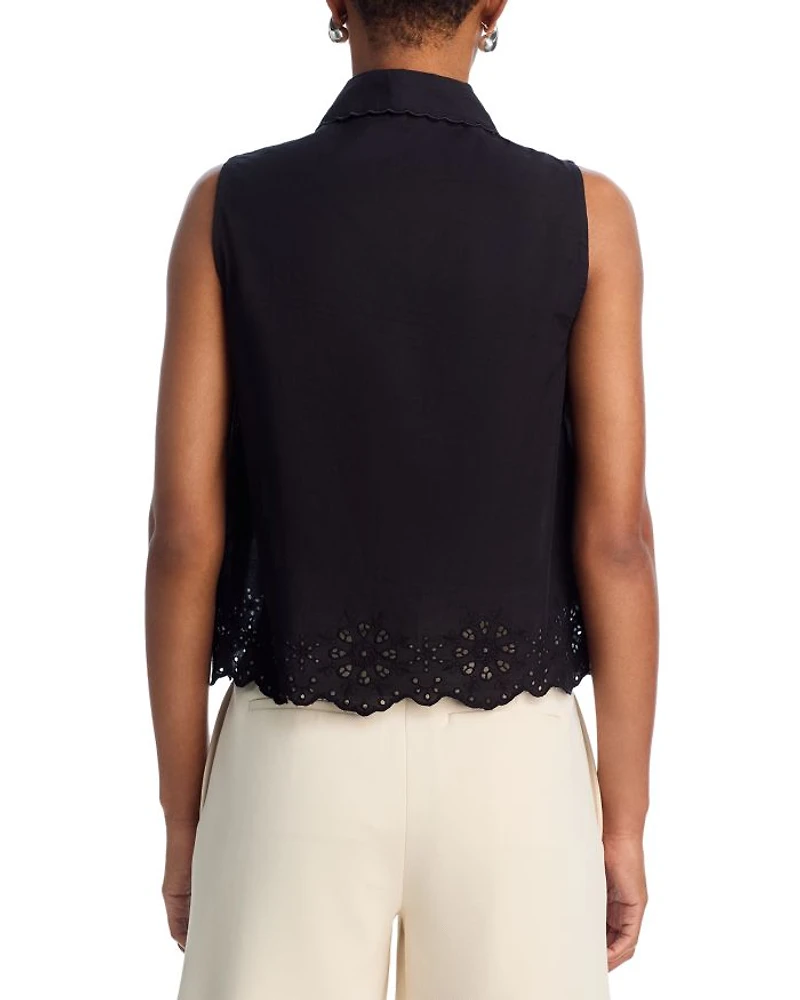 Eyelet Trim Sleeveless Shirt - Exclusive