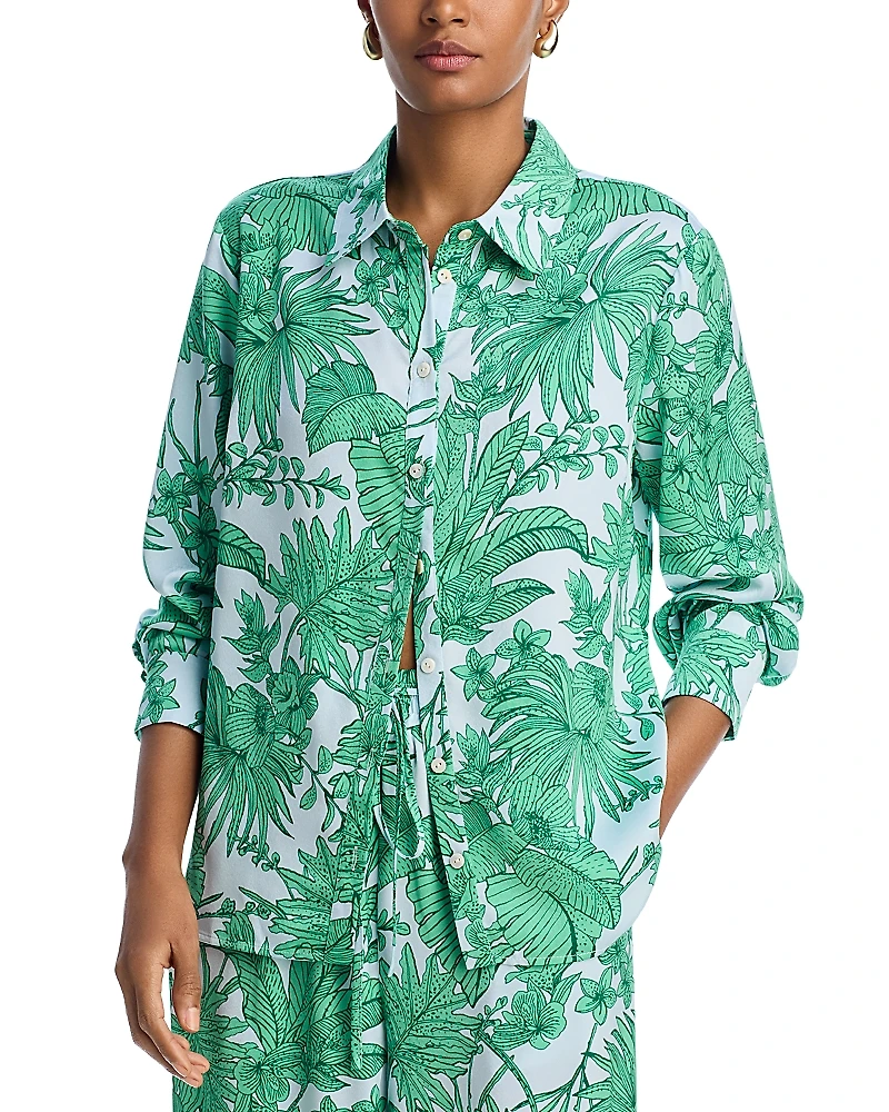 Aqua Palm Satin Shirt - Exclusive