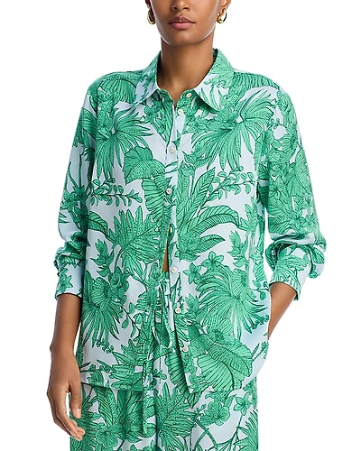 Aqua Palm Satin Shirt - Exclusive