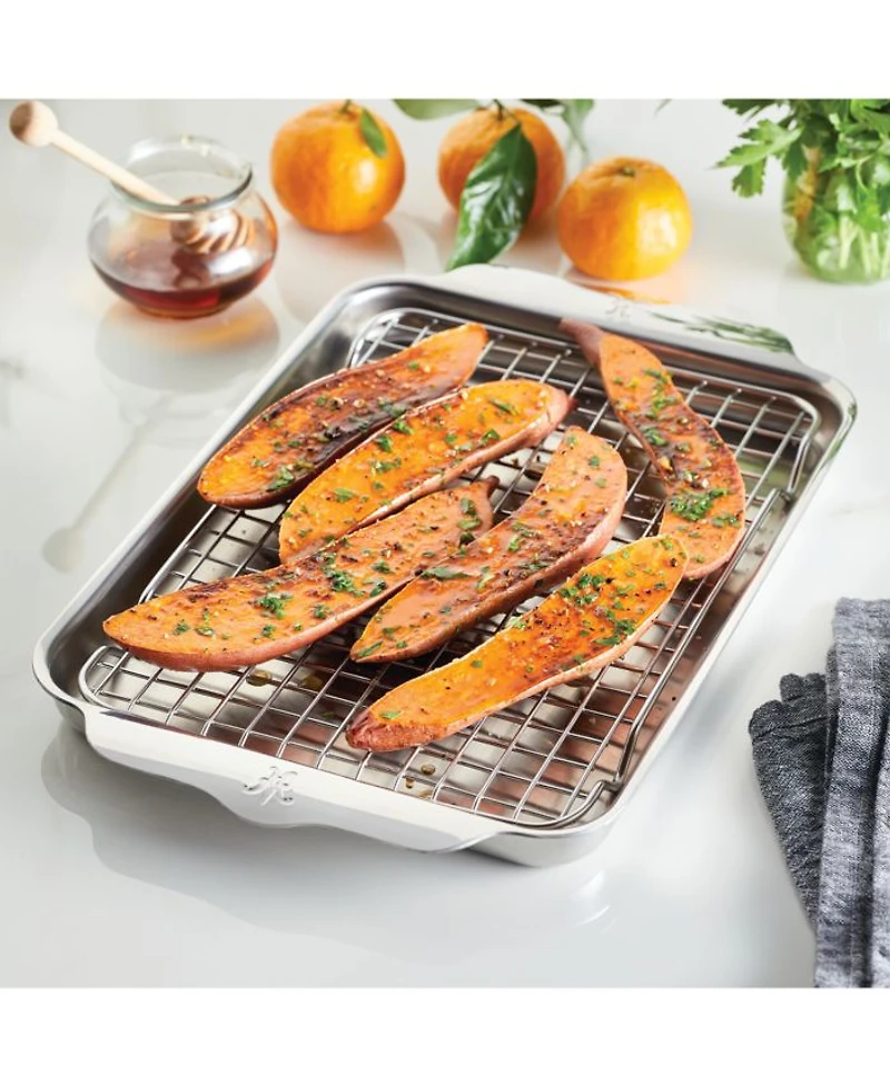 OvenBond® 9" x 12" Tri-ply Clad Stainless Steel Quarter Sheet Pan with Rack