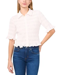 CeCe Smocked Elbow Sleeve Ruffle Blouse