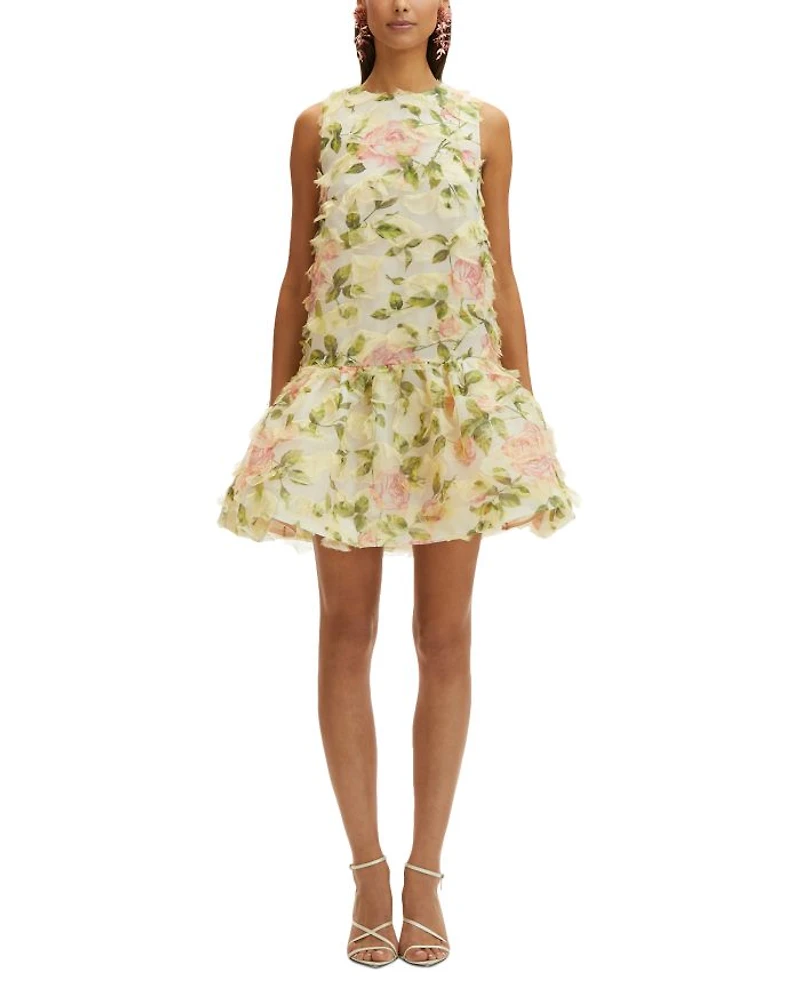 Jewel Neck English Rose Mini Dress