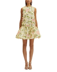 Jewel Neck English Rose Mini Dress