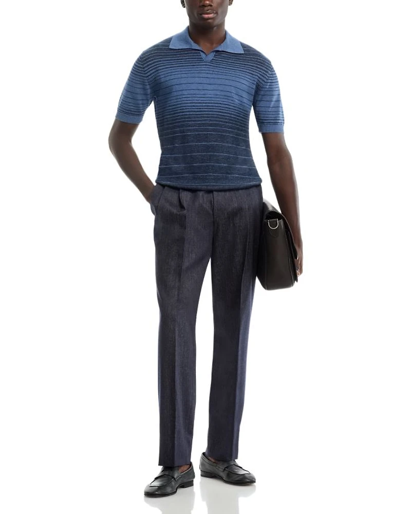 Striped Johnny Collar Knit Polo