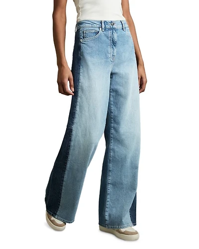 Briar High Rise Contrast Panel Wide Leg Jeans Light Blue