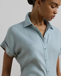 Linen Dolman Sleeve Button Down Shirt, Regular & Petite
