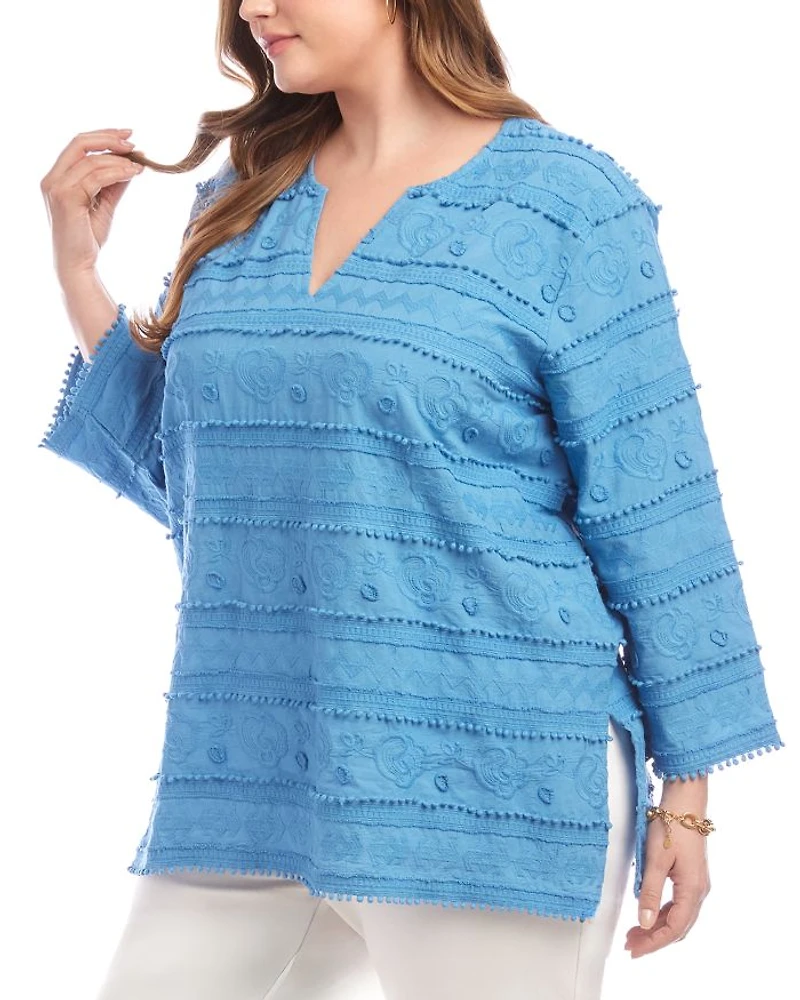 Plus Three Quarter Sleeve Embroidered Tunic