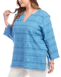 Plus Three Quarter Sleeve Embroidered Tunic