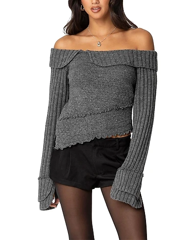 Edikted Mikkie Asymmetric Fold Over Knit Top