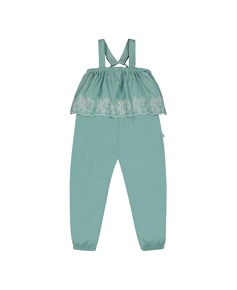 Deux par Girls' Chambray Jumpsuit with Embroidery