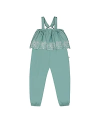 Deux par Girls' Chambray Jumpsuit with Embroidery