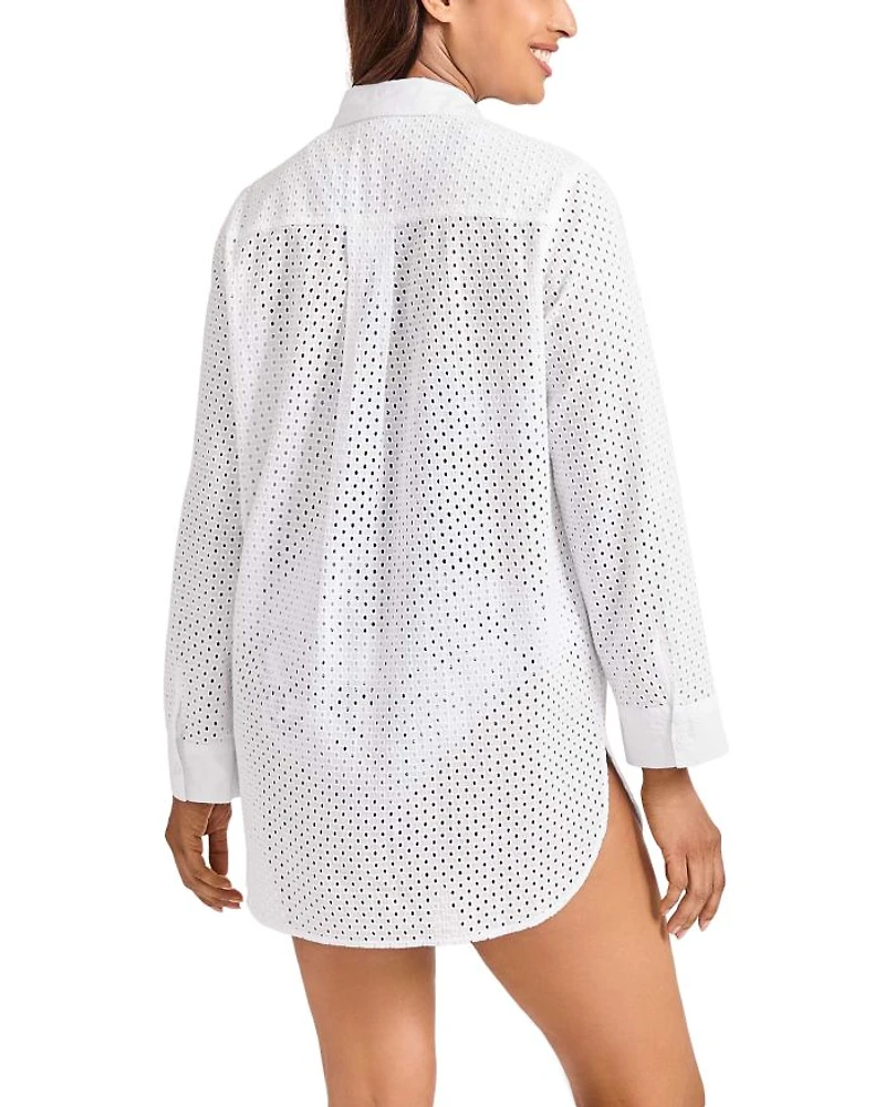 Eyelet Boyfriend Shirt Swim Cover-Up
