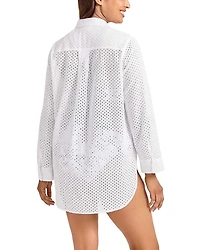 Eyelet Boyfriend Shirt Swim Cover-Up