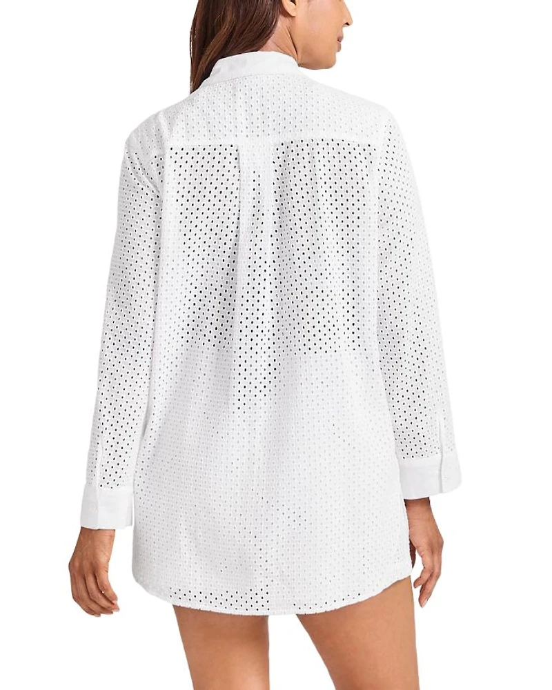 Eyelet Boyfriend Shirt Swim Cover-Up