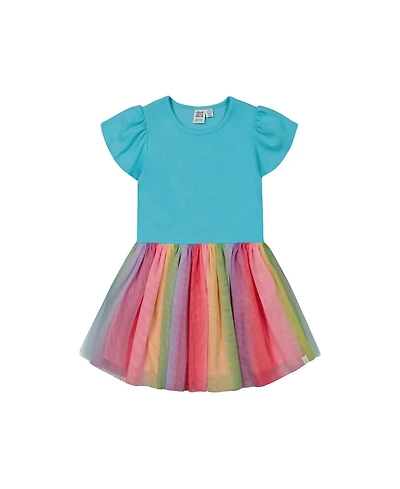 Deux par Deux Girls' Bi-Material Dress with Printed Mesh Skirt - Big Kid