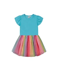 Deux par Deux Girls' Bi-Material Dress with Printed Mesh Skirt - Big Kid