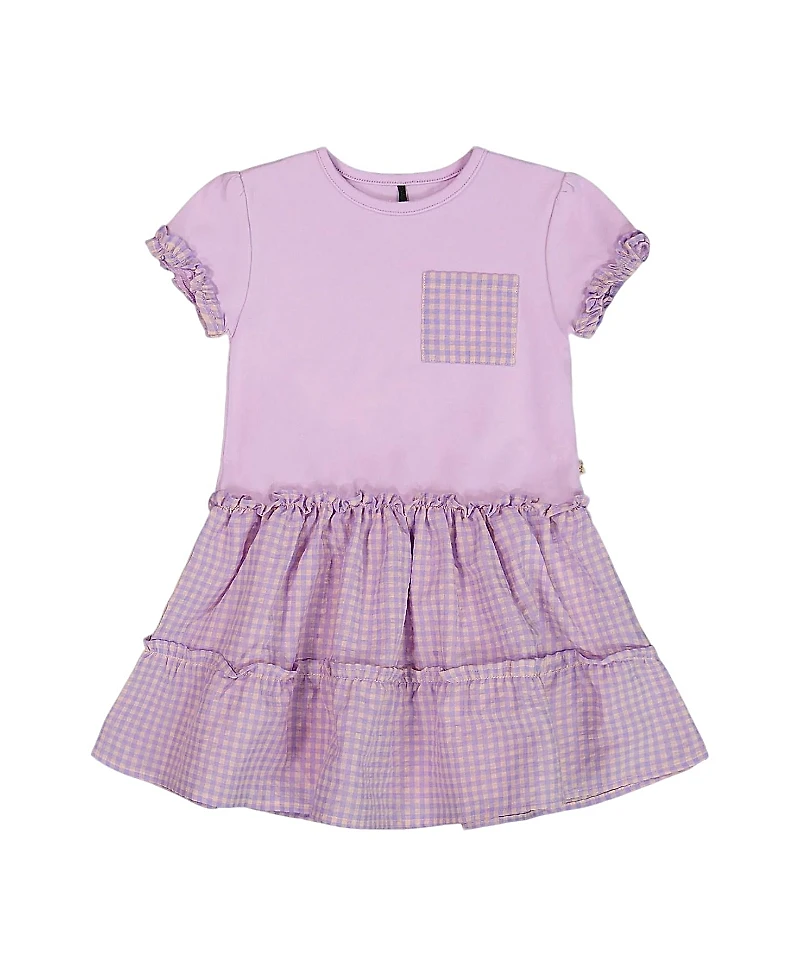 Deux par Girls' Bi-Material Dress with Ruffle Gingham Skirt - Little Kid