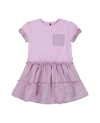 Deux par Girls' Bi-Material Dress with Ruffle Gingham Skirt - Little Kid