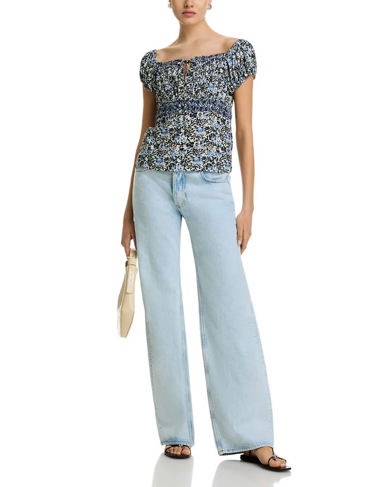 Blue Vine Gathered Top