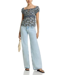 Blue Vine Gathered Top