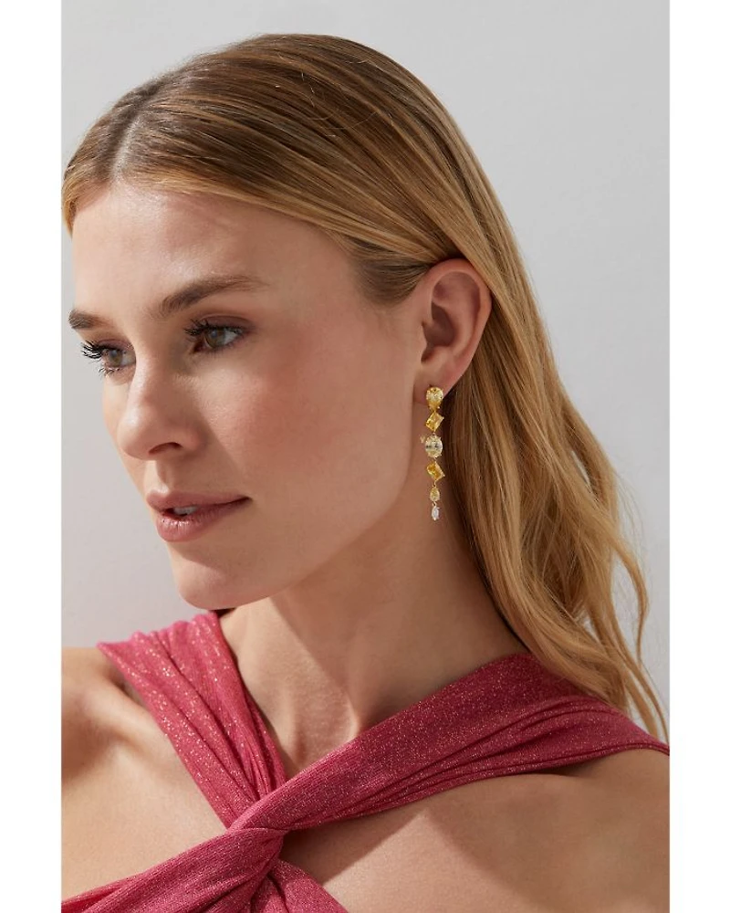 Palm Springs Yellow Mixed Cut Stone Linear Drop Earrings