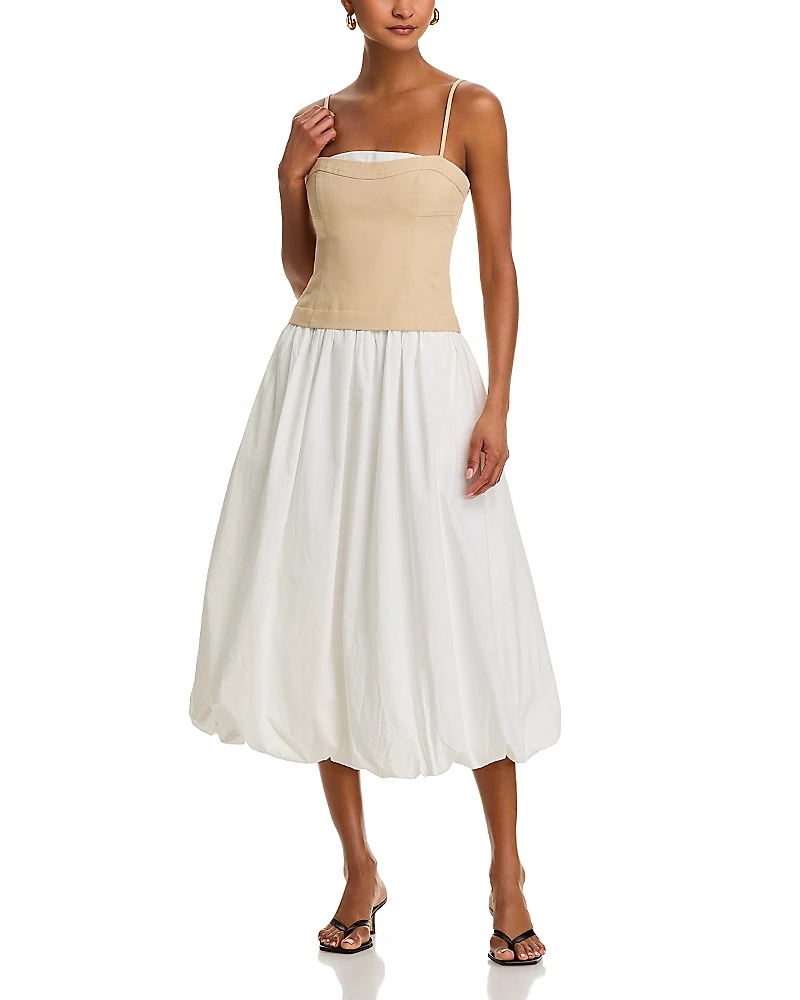 Line & Dot Anitha Mixed Media Bubble Hem Midi Dress