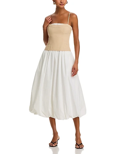 Line & Dot Anitha Mixed Media Bubble Hem Midi Dress