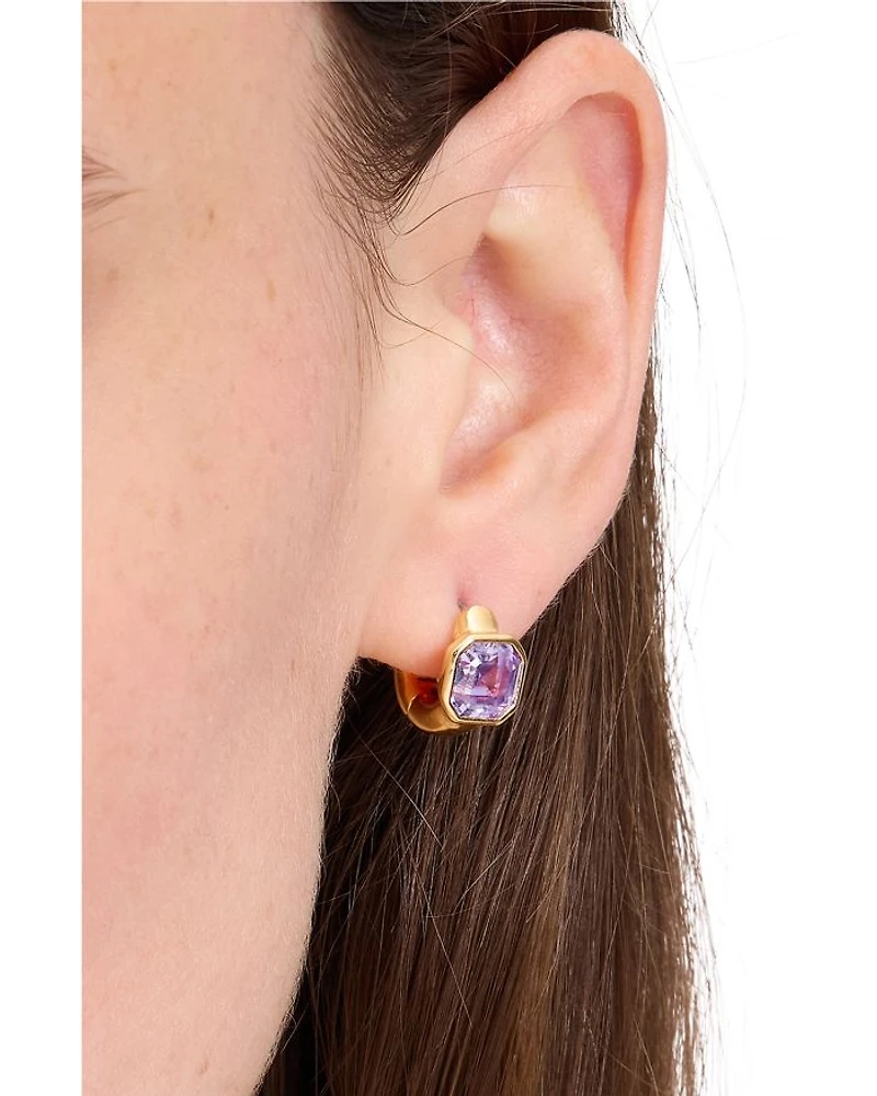 Keep Sparkling Asscher Cut Stone Huggie Hoop Earrings