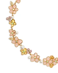 Pastel Petals Mixed Stone Flower Statement Necklace in Gold Tone, 16"