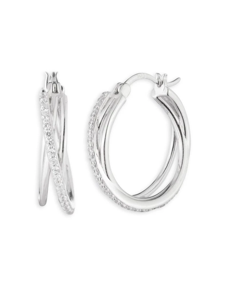 Pavé Crisscross Hoop Earrings in Sterling Silver