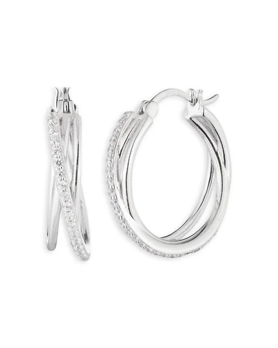 Pavé Crisscross Hoop Earrings in Sterling Silver