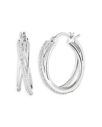 Pavé Crisscross Hoop Earrings in Sterling Silver